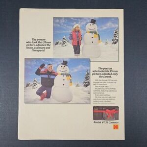 1987 Kodak K12 VR35 35mm Cameras Vintage Print Ad Winter Snowman Shop Photograph